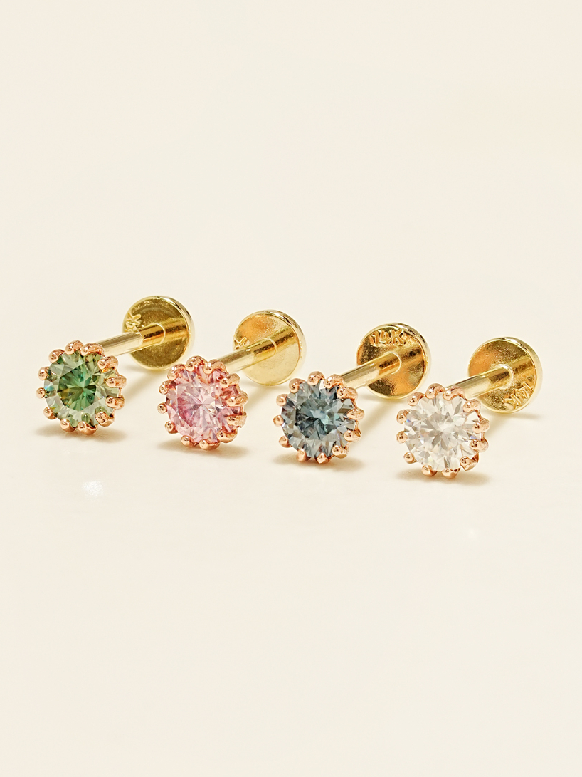 [1mm/1.2mm]14K 인터널 모이사나이트 다이아 샤이닝 라블렛 피어싱 귀걸이 - 상품 이미지