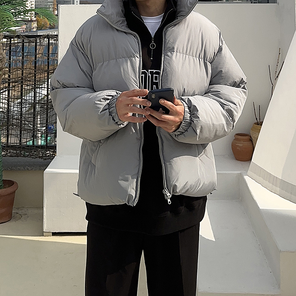 남자 숏패딩 오버핏 하이넥 웰론 커플 패딩 - 상세 이미지 5