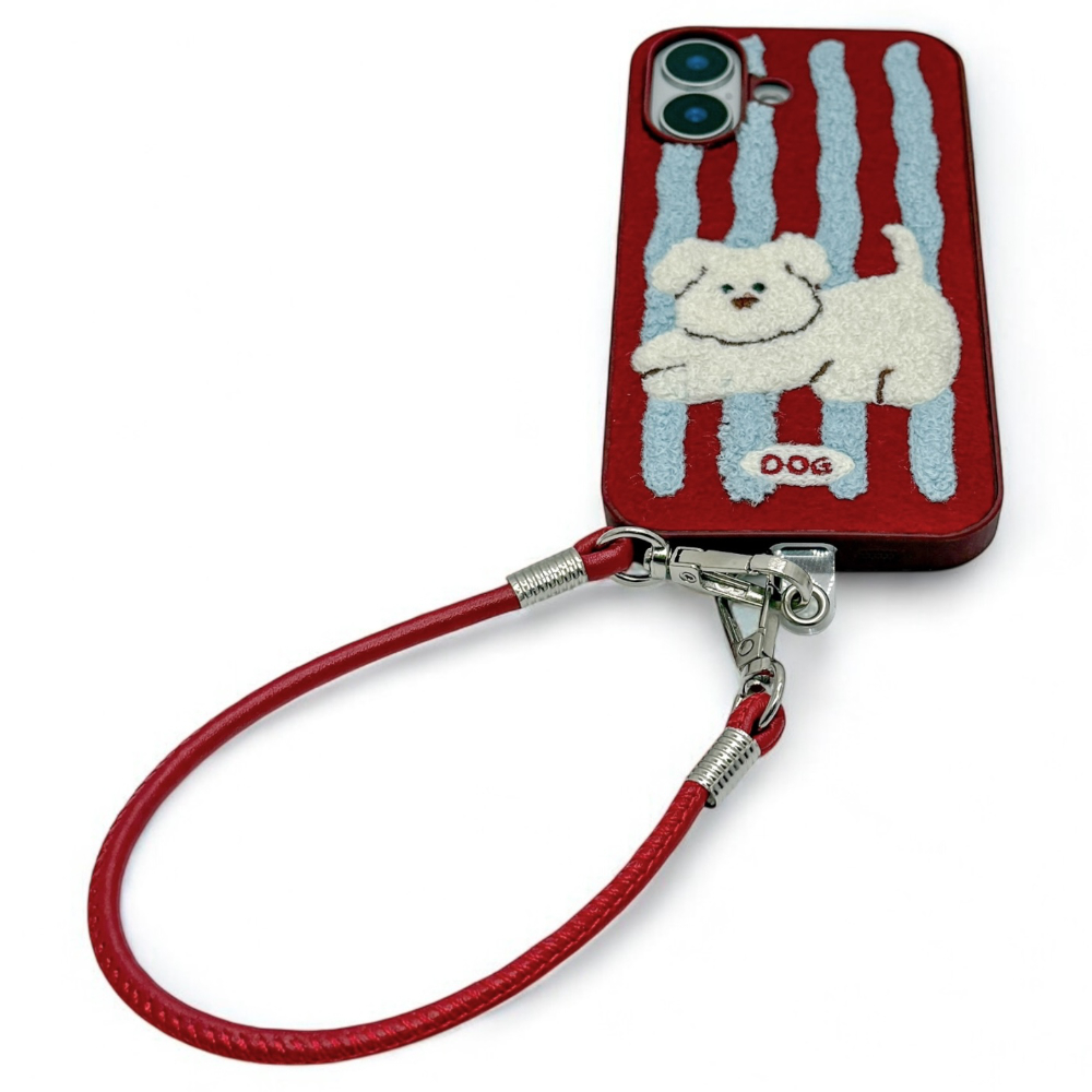 아이폰16 케이스 벨벳 벨로아 자수 강아지 - 상세 이미지 3