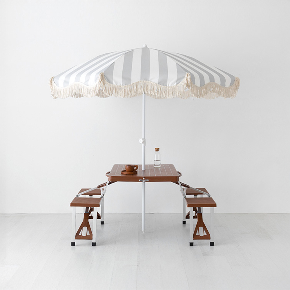 캠폴 야외 접이식테이블 + ROMIL 테슬 파라솔 세트