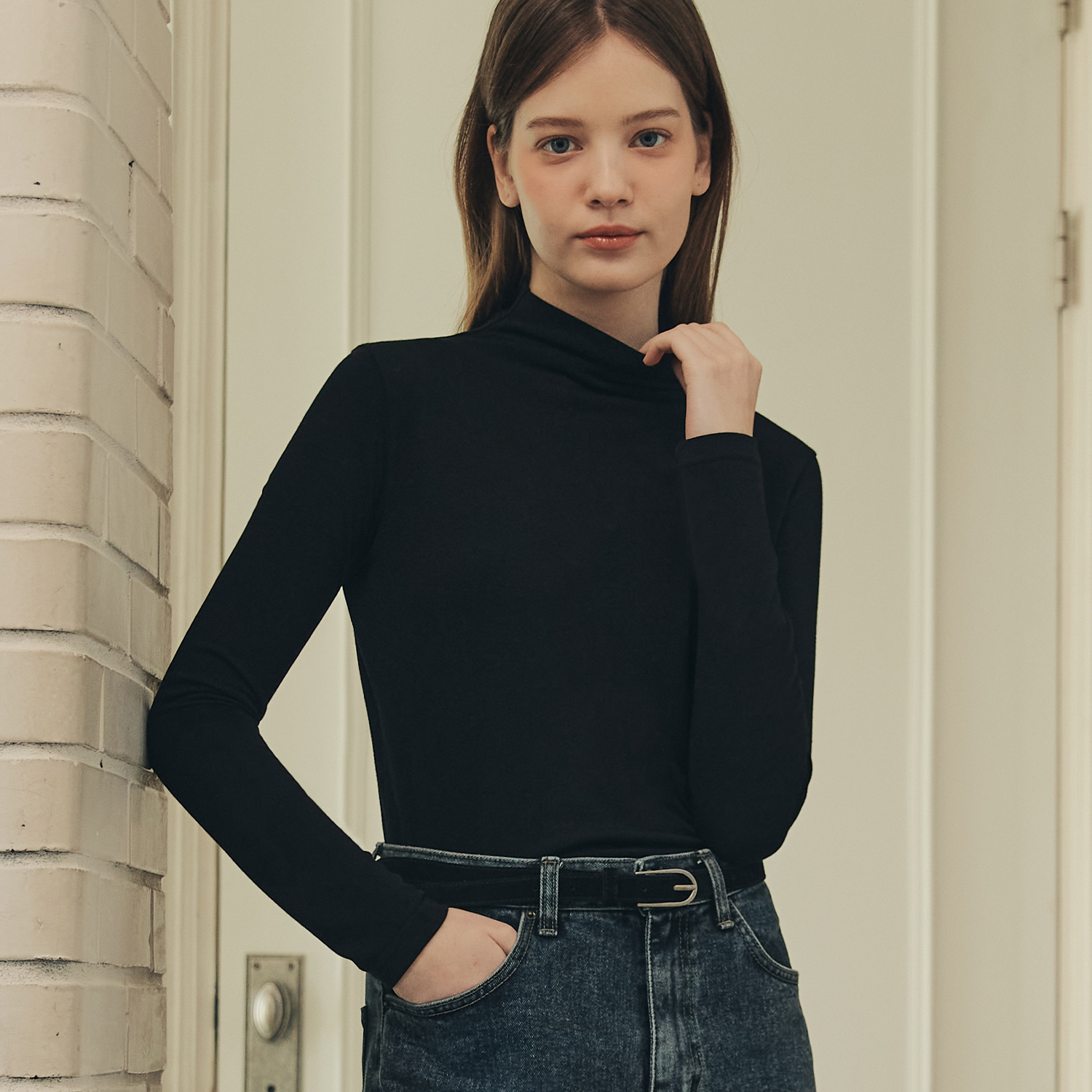 [제로스트릿] [3컬러] 기모 베이직 하프 터틀넥 BRUSHED BASIC HALF TURTLE NECK T-SHIRT - 상세 이미지 3
