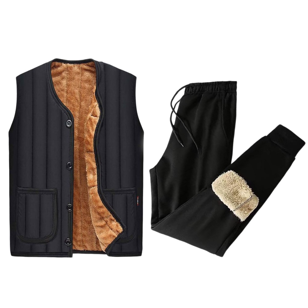 융털조끼 양털 조거바지 상하 세트 겨울 조끼 양모 조거 팬츠 블랙 - 상품 이미지