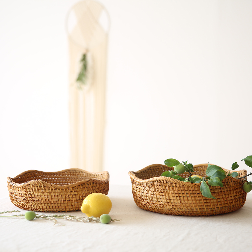 라탄 원형 간식 빵 과일 귤 보관 바구니 대형