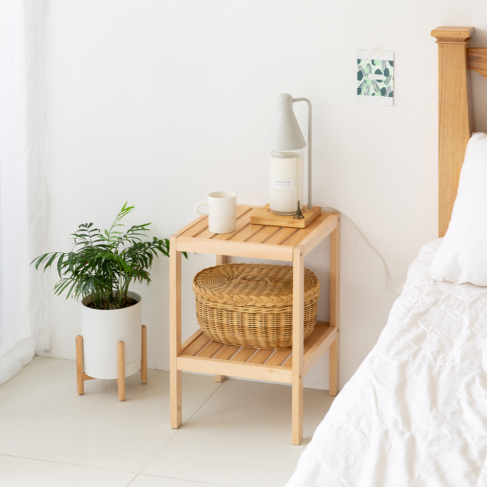 코지니아 원목 선반장 주방 틈새 수납 우드 조립 장식장 현관 팬트리 2단