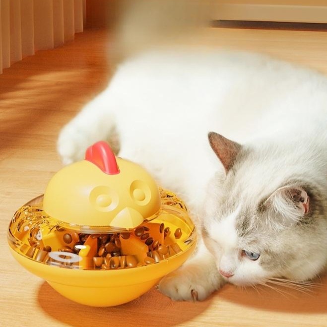 고양이 먹이퍼즐 푸드토이 장난감 닭모양 반려묘 소형 오뚝이 사냥놀이 슬로우피더 파랑 - 상품 이미지
