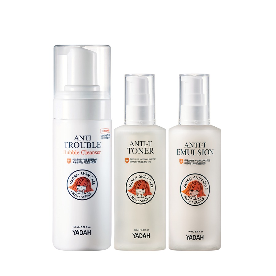 야다 안티티 3종 데일리 트러블 케어 (안티티 토너 100ml + 안티티 에멀전 100ml + 안티 트러블 버블 클렌저 150ml) - 메인 이미지