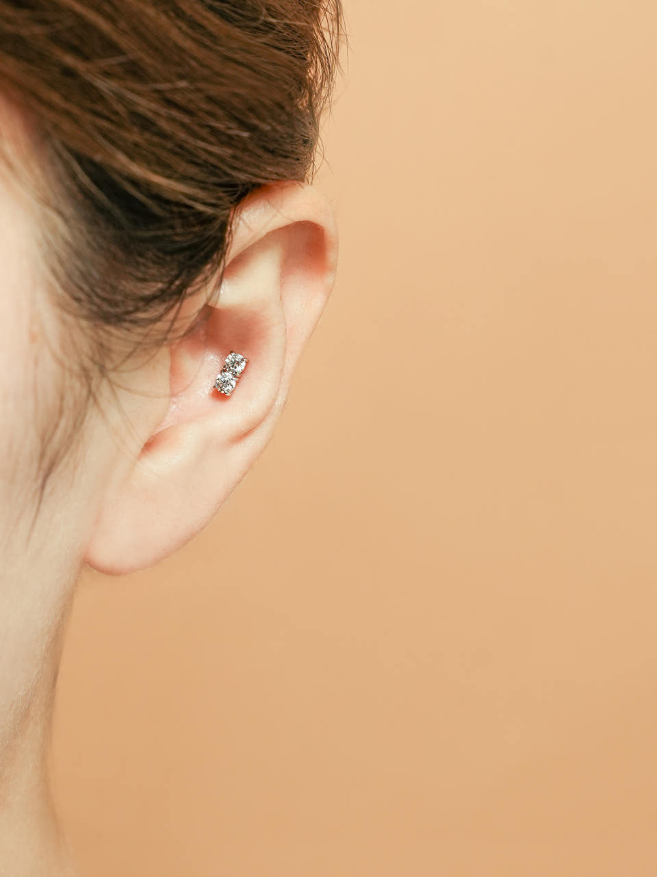 [1mm/1.2mm]14K 인터널 모이사나이트 다이아 더블 라블렛 피어싱 귀걸이 - 상세 이미지 4
