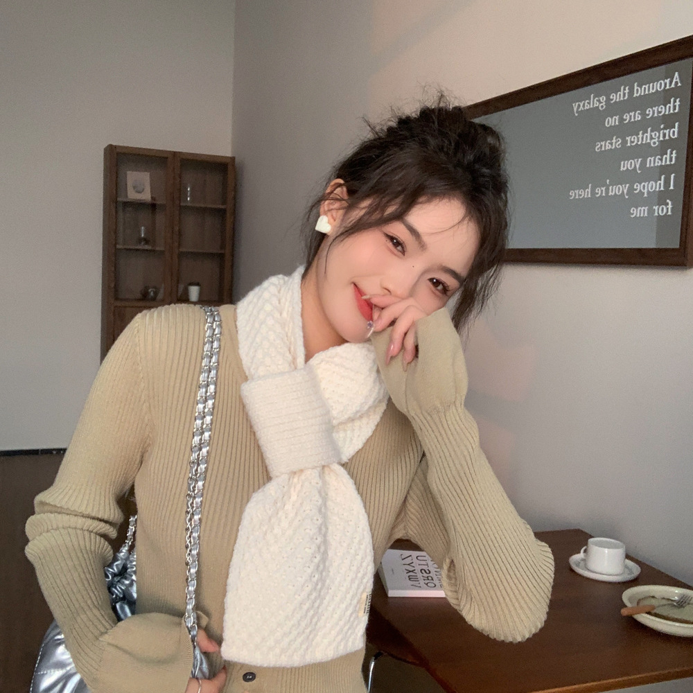 1+1 라라운드 쁘띠 니트 목도리 스카프 미니 머플러 짧은 슬림 심플 숏 JW6922 - 상세 이미지 4