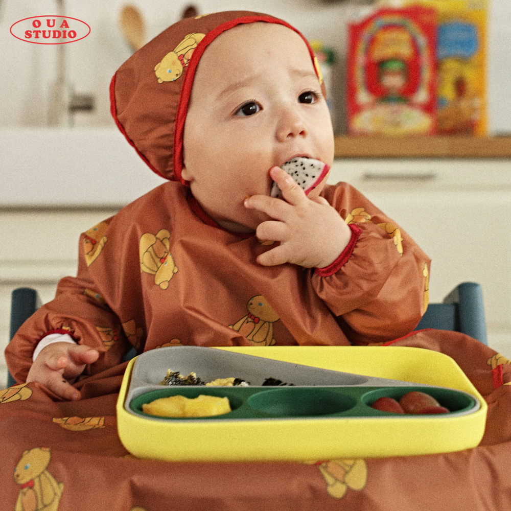 오우아스튜디오 이유식턱받이 2way 자기주도 식탁일체형 지퍼형 방수 멀티 나시 더비핑크