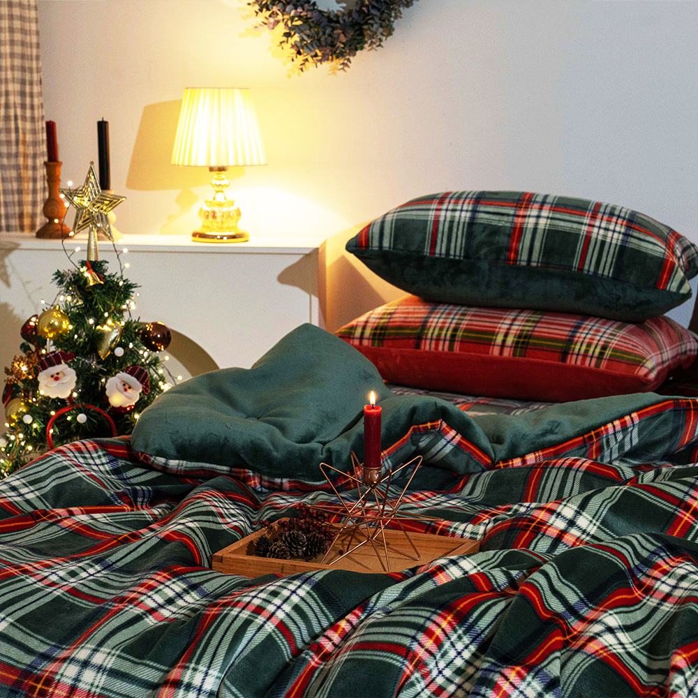 포그닝 크리스마스 극세사 체크 차렵이불 겨울이불 항균 침구 단품 SS