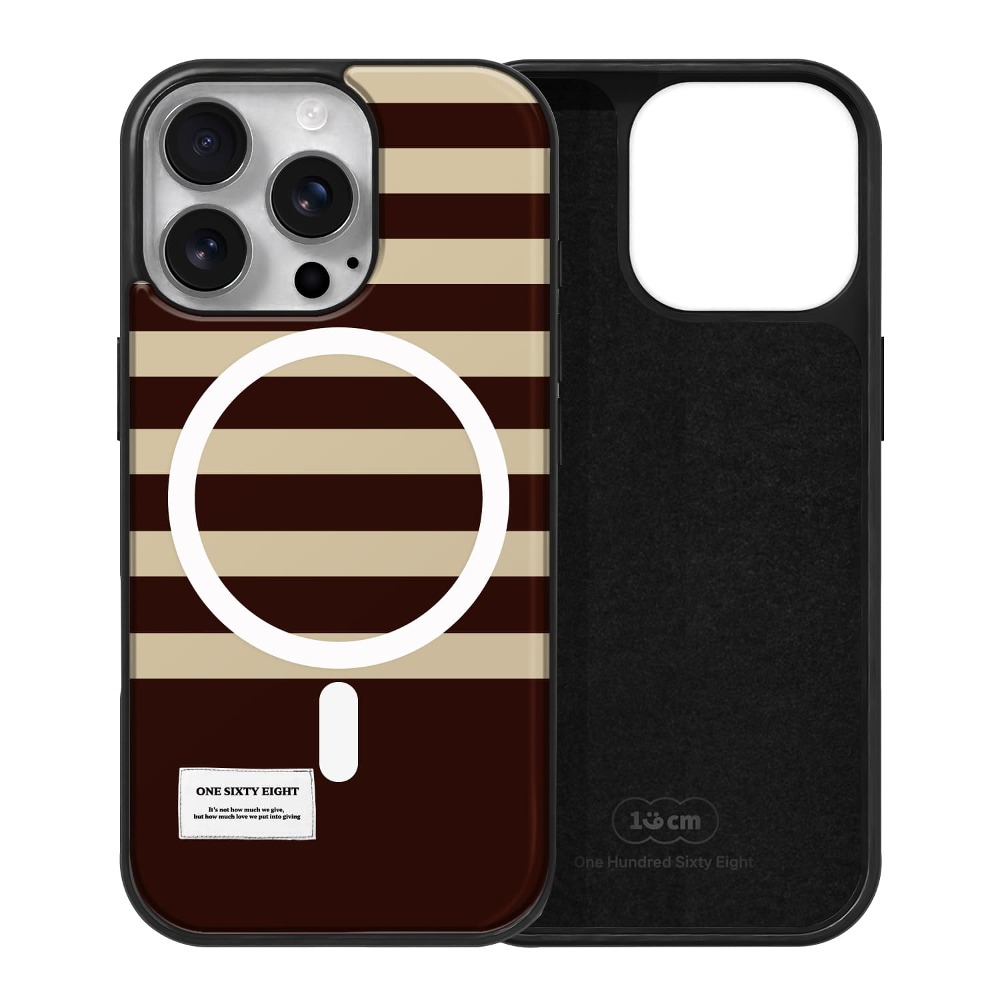 아이폰16 프로 케이스 맥세이프 제작 스웨이드 브라운 줄무늬 - 상품 이미지