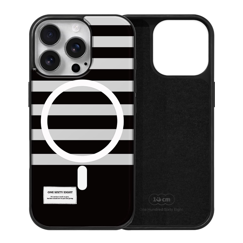 아이폰16 프로 맥세이프 케이스 하드 스웨이드 블랙 줄무늬 - 상품 이미지
