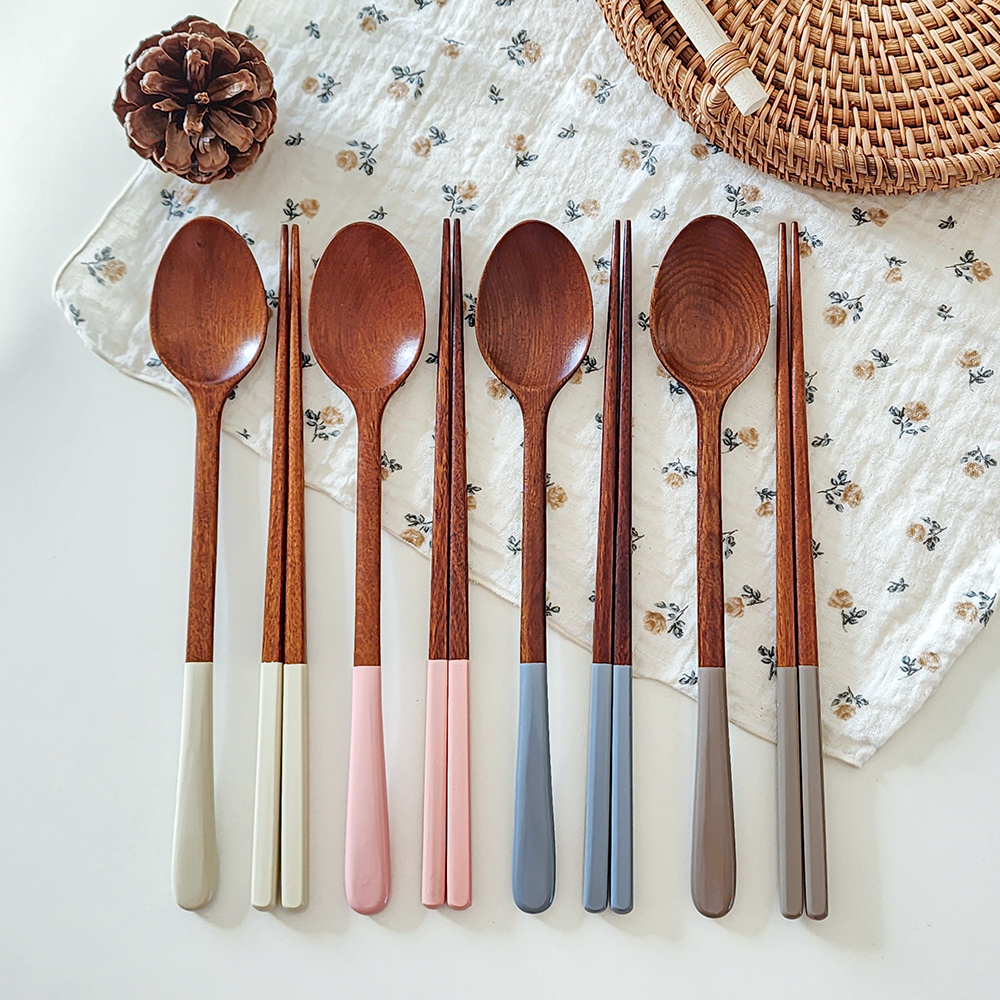 이디프 옻칠 나무 수저세트 숟가락 젓가락 우드 옻 수저 세트 파스텔