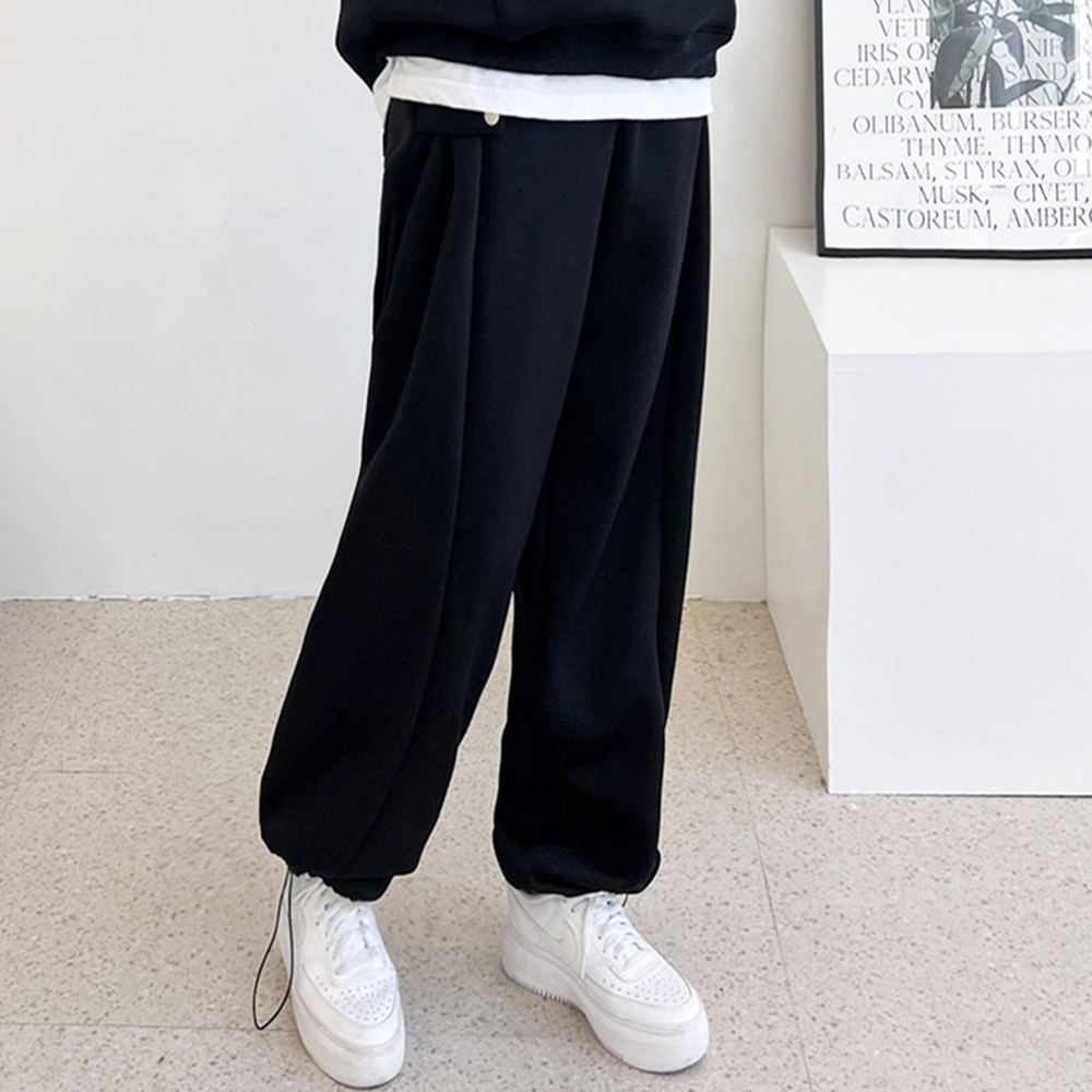 기모고무줄바지 통큰 여성 양털 융기모 털 와이드 트레이닝 팬츠 - 상세 이미지 4