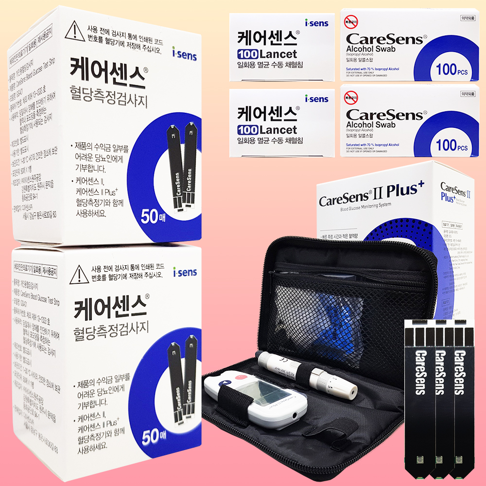 케어센스 혈당측정기 시험지100매(침200+솜200) caresens 1형당뇨 혈당키트 - 메인 이미지