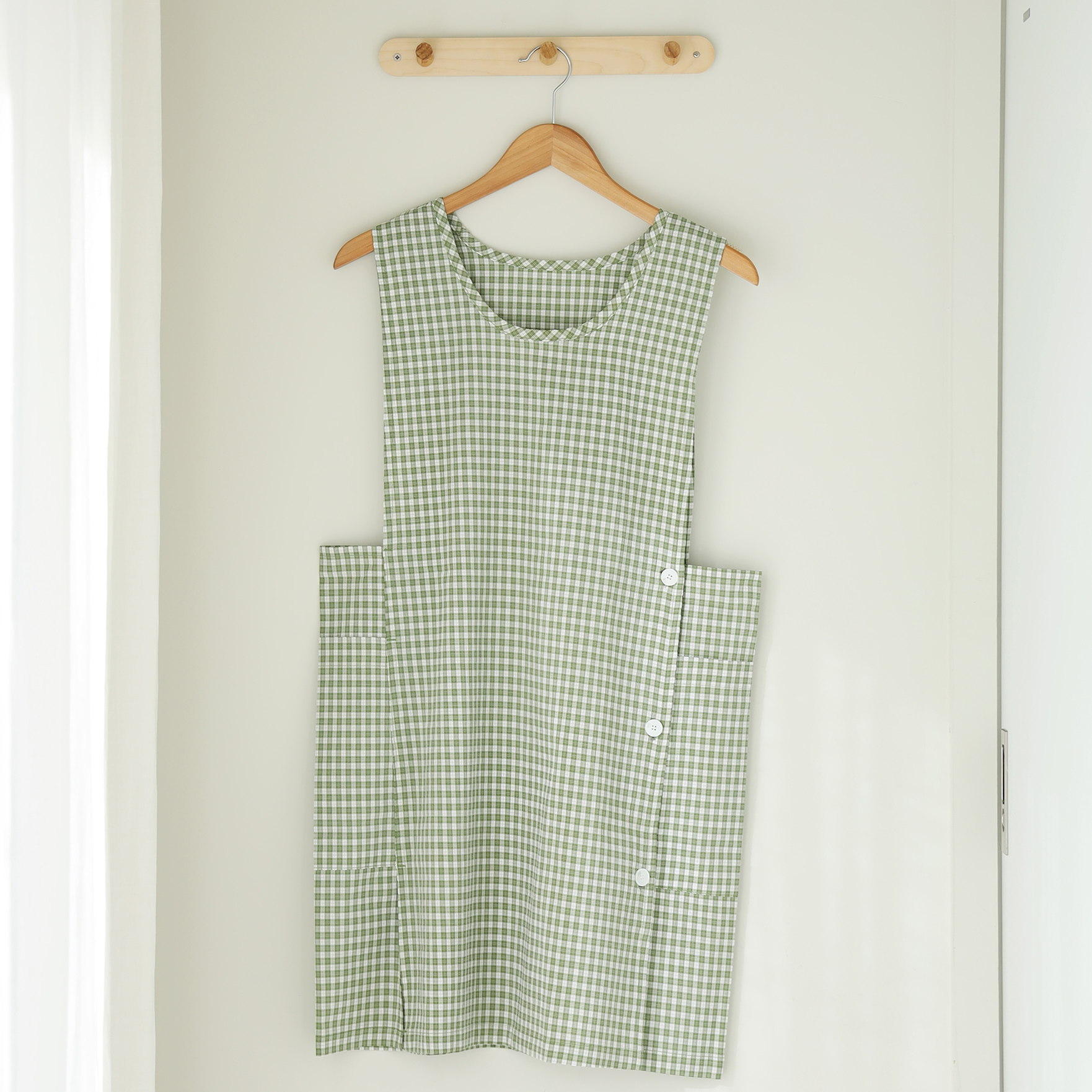 [미소쌤] 시링 체크 앞치마 단추형 F 원피스 빅사이즈 어린이집 보육교사 카페