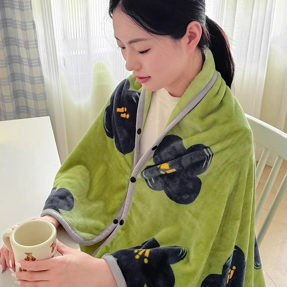 코지 극세사담요 입는 블랭킷 양털이불 캠핑 쇼파 보온 거실 휴대용 차박 그린플라워, 대 - 상품 이미지