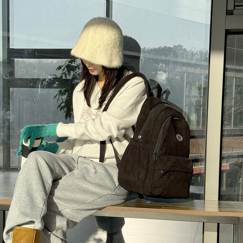 가벼운 골덴 베이직 백팩 대학생 직장인 코듀로이 백팩 엄마 나들이 외출 여행배낭 가방 - 상세 이미지 3