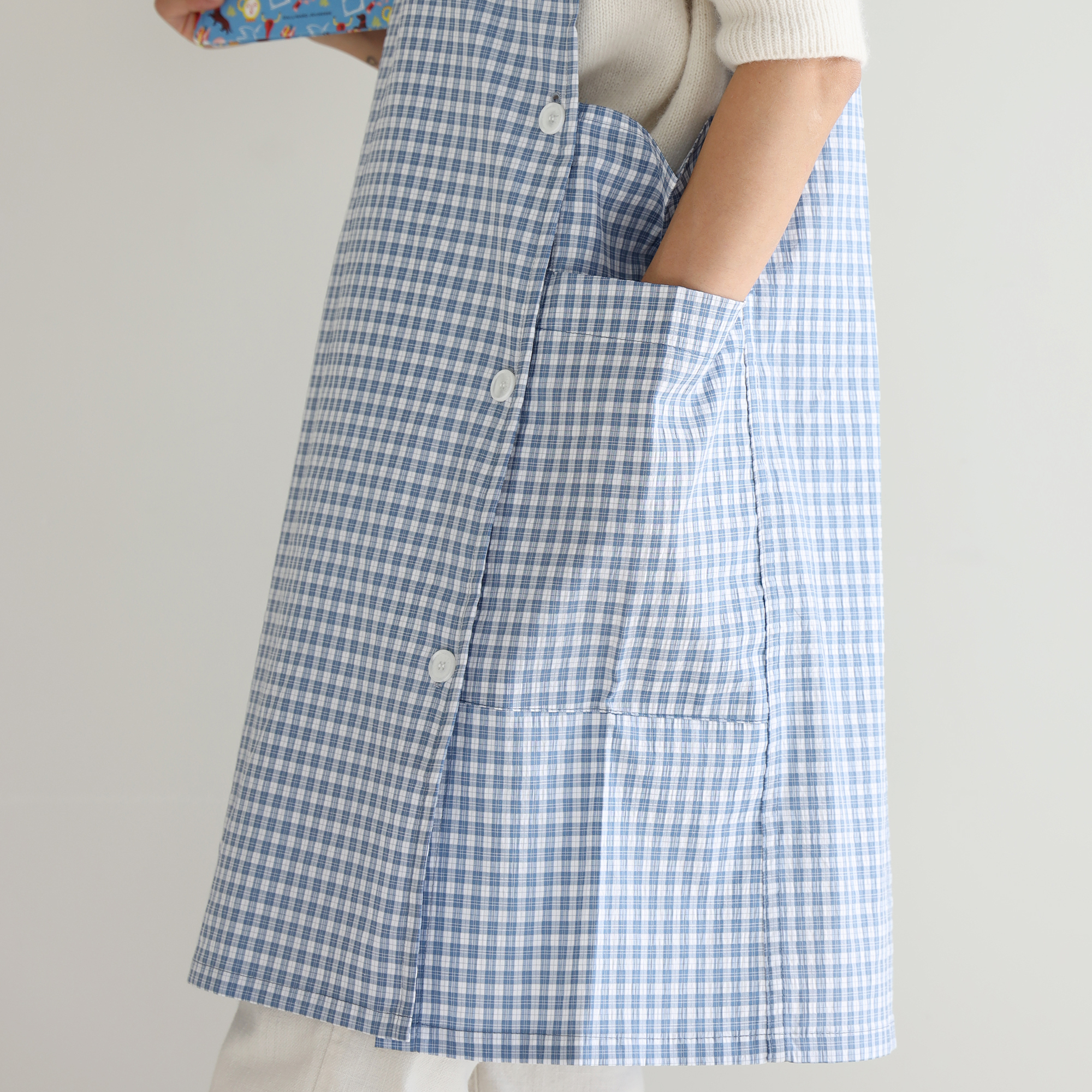 [미소쌤] 시링 체크 앞치마 단추형 F 원피스 빅사이즈 어린이집 보육교사 카페