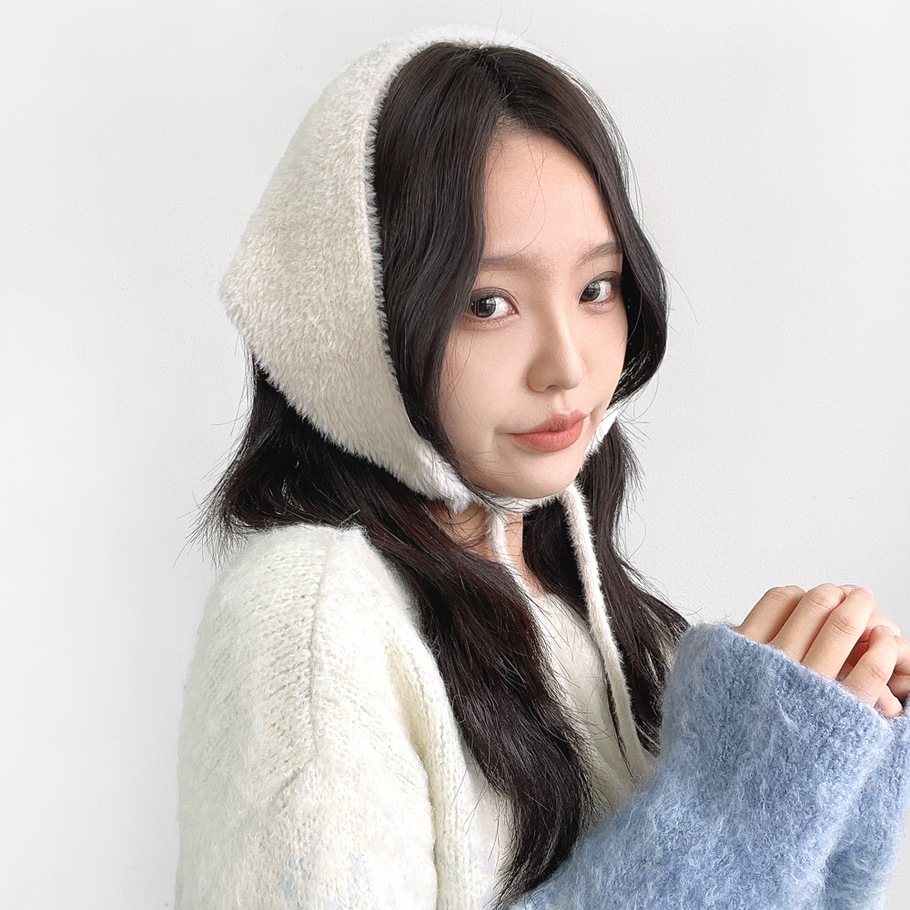 론 에코 앙고라 여성 겨울 방한 털 귀마개 헤어 커치프 니트 보넷 귀도리