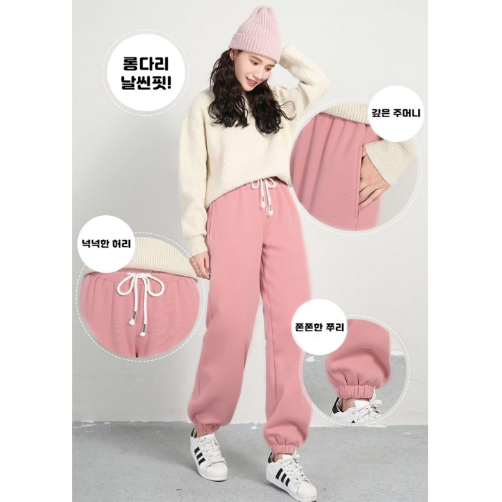 따뜻하고 포근한 여성 기모조거팬츠 겨울 조거핏 밴딩 바지 3color - 상세 이미지 2