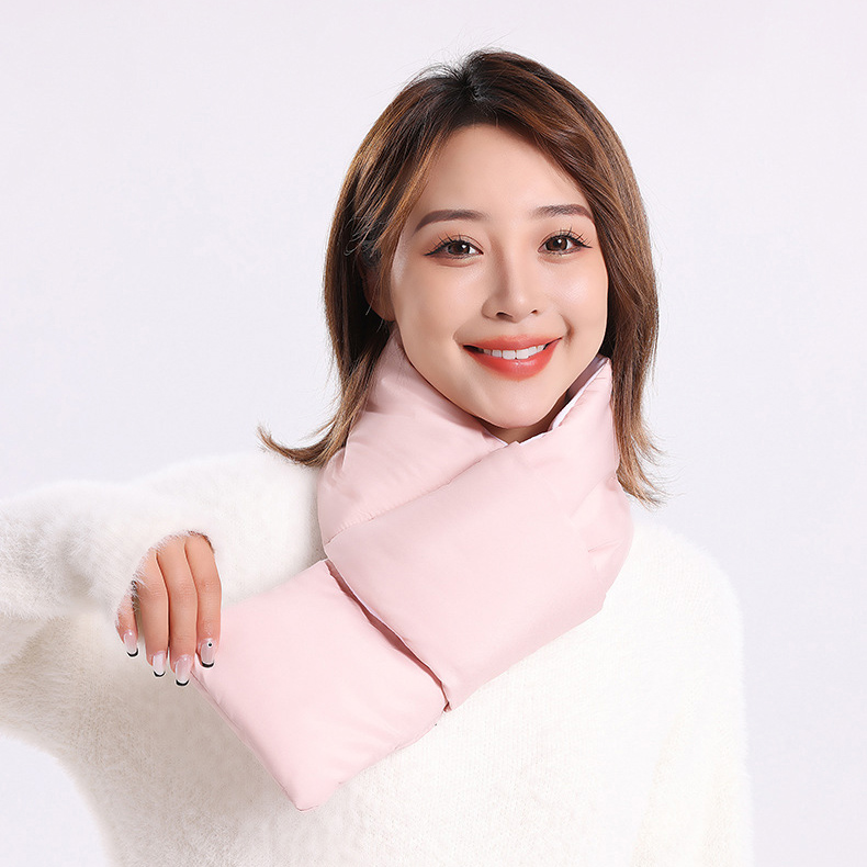 겨울 방한 패딩목도리 머플러 핫팩 보관 포켓 경량패딩 남녀공용 워머 폴리에스테르, 베이지 이미지 8