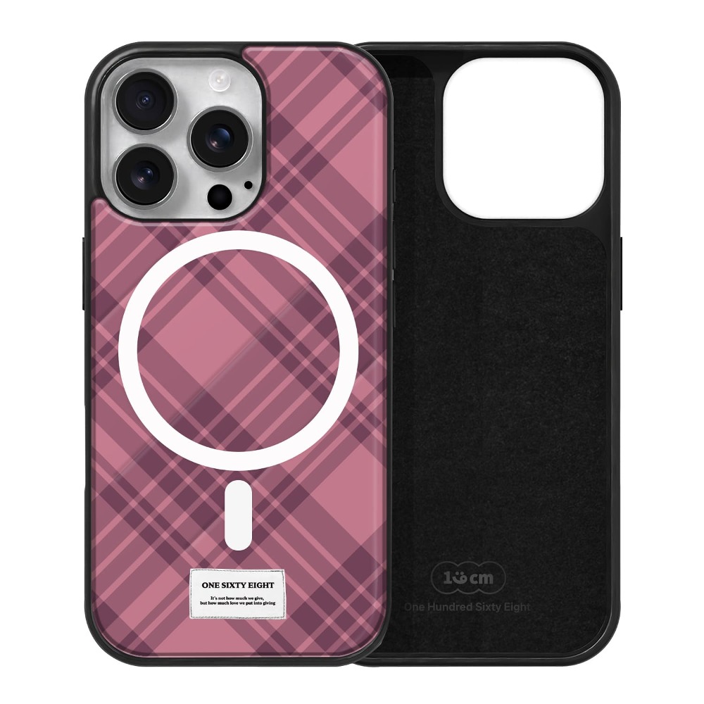 아이폰16 프로 케이스 맥세이프 우정 스웨이드 하이틴 핑크 체크 - 상품 이미지