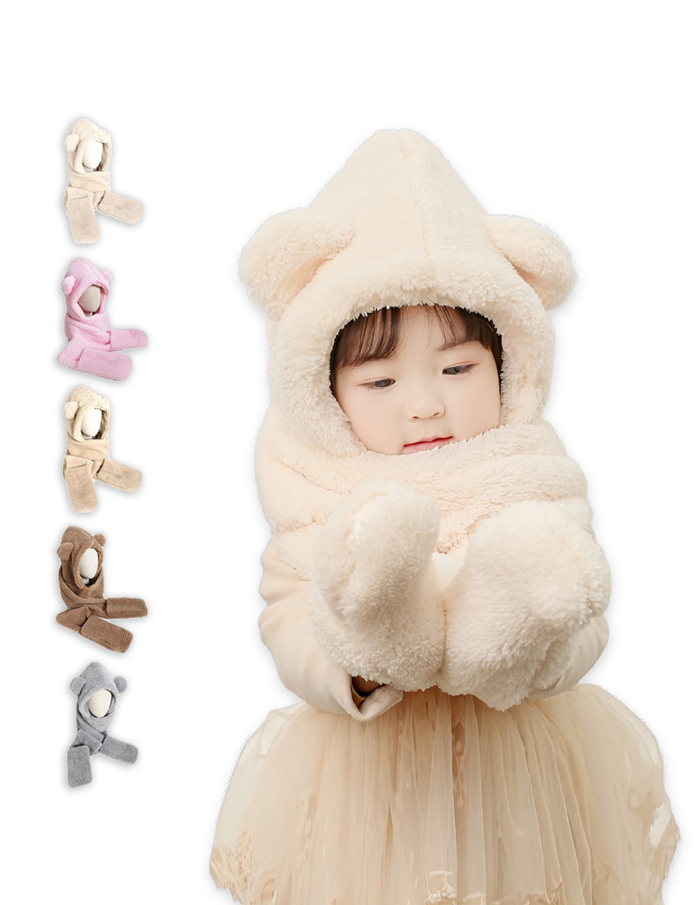유아 키즈 여아 아동 초등 어린이 겨울 방한 털 방한 모자 목도리 장갑 세트 - 상품 이미지