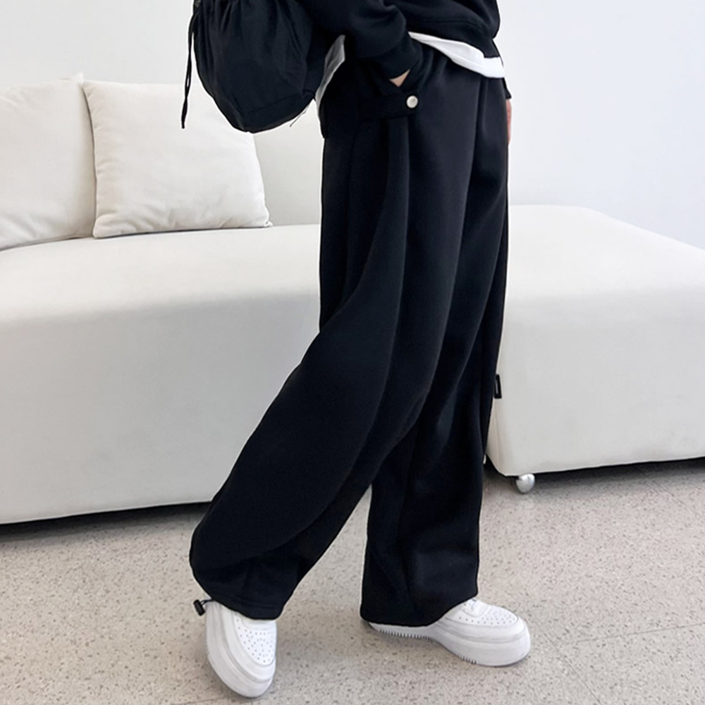 기모고무줄바지 통큰 여성 양털 융기모 털 와이드 트레이닝 팬츠 - 상세 이미지 2