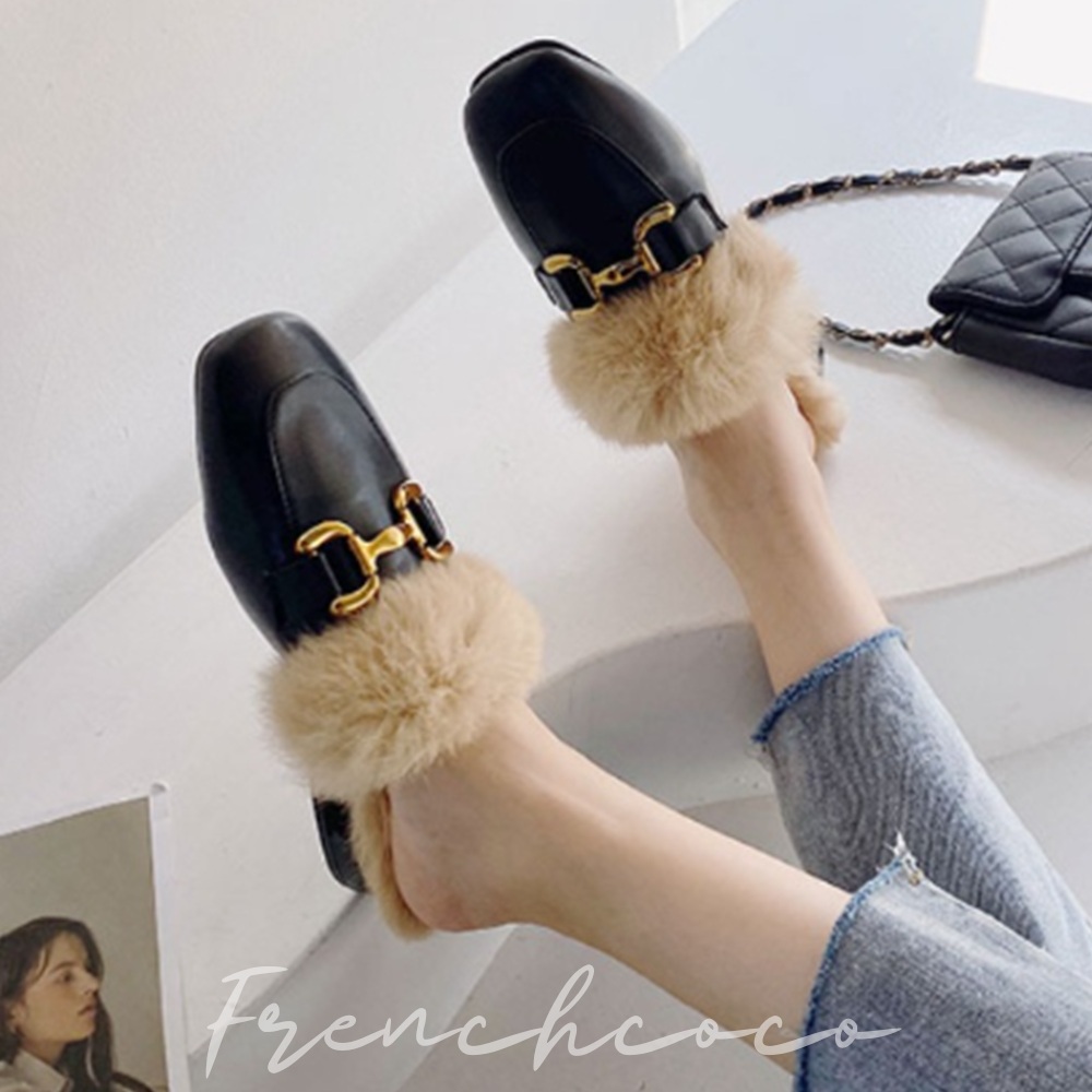 프렌치코코 우먼 블로퍼 밍크털안감 뮬 방한 겨울슬리퍼