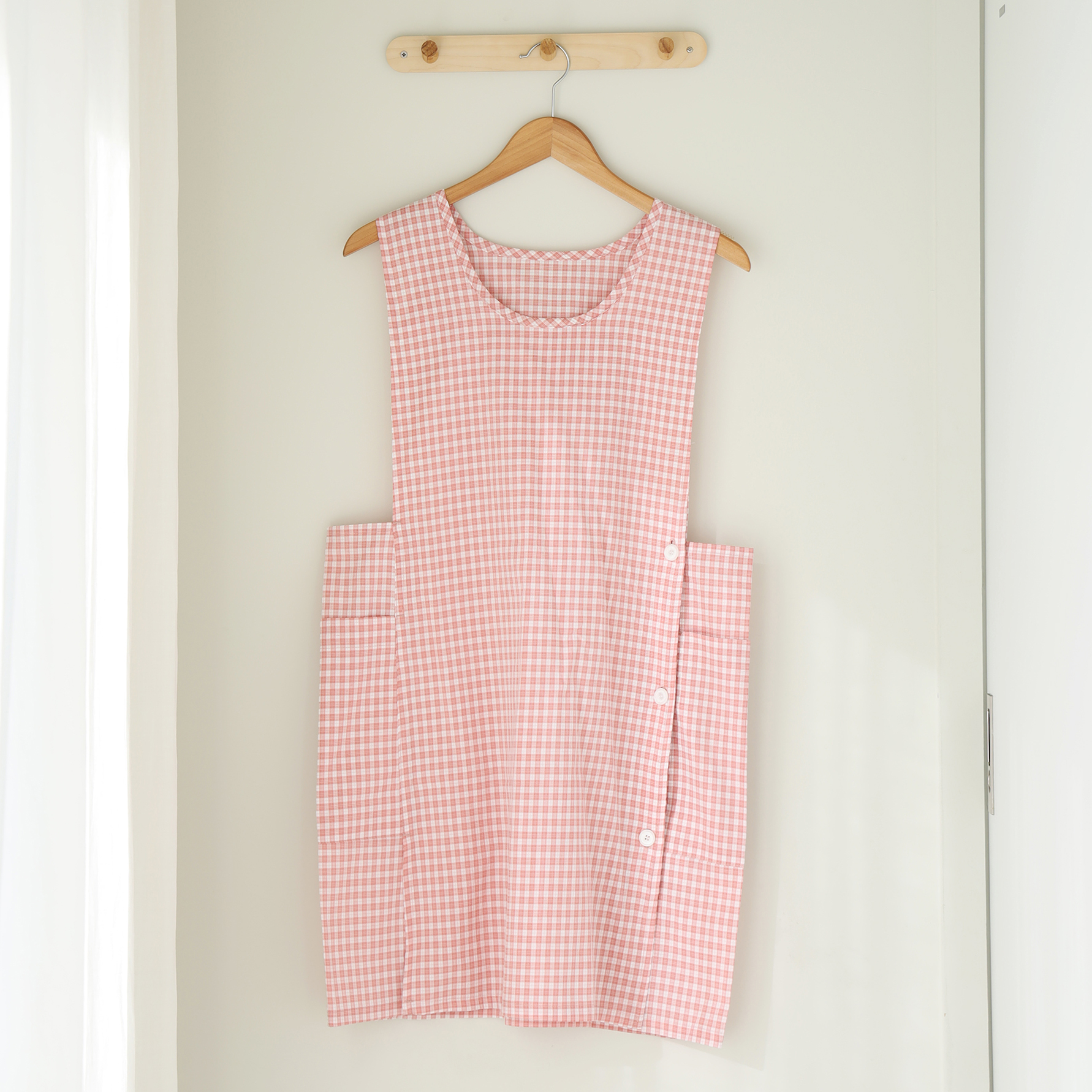 [미소쌤] 시링 체크 앞치마 단추형 F 원피스 빅사이즈 어린이집 보육교사 카페