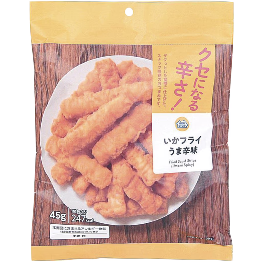 미니스톱 이카후라이 우마카라 오징어 튀김 맛있는 매운맛 / 일본 편의점 안주 스낵 - 상품 이미지