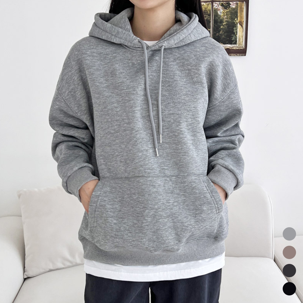 양기모후드 박시 두꺼운 오버핏 양털 커플 여성 무지 후드티 - 상품 이미지