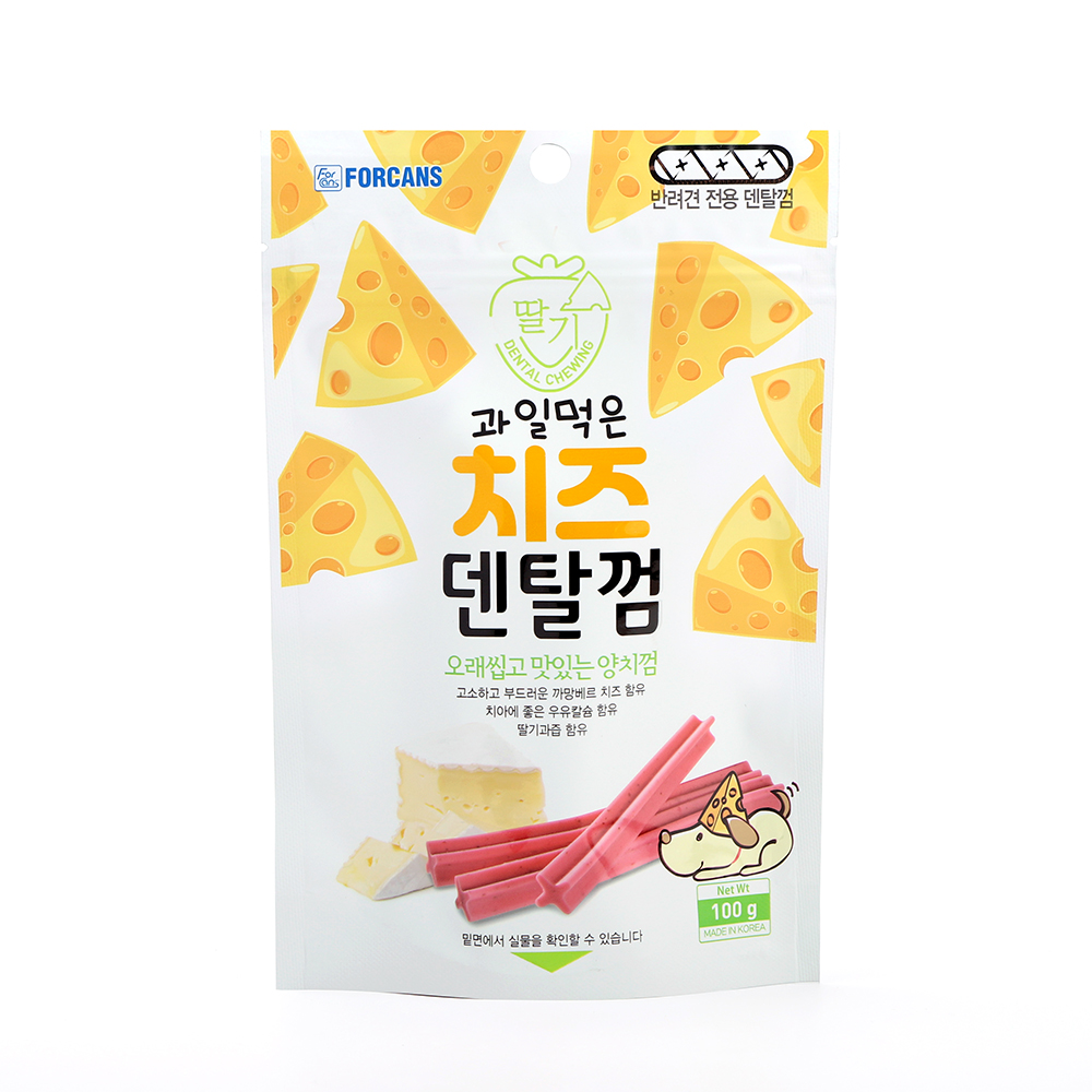 포켄스 과일먹은 치즈덴탈껌 100g 딸기 강아지간식 - 상품 이미지