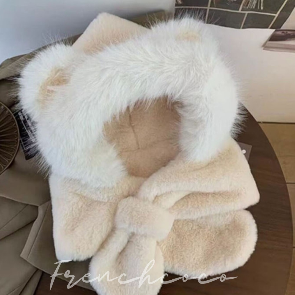 프렌치코코 털 귀돌이 목도리 일체형 털모자 벙거지