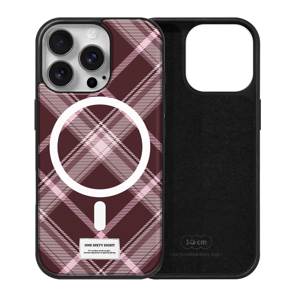아이폰16 프로 맥세이프 케이스 커플 스웨이드 브라운 와인 체크 - 상품 이미지