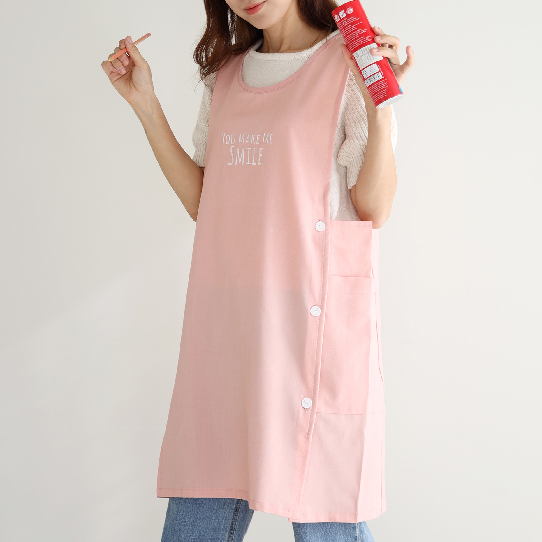 [미소쌤] 스마일 앞치마 보육교사 어린이집 원피스 빅사이즈 카페 미용