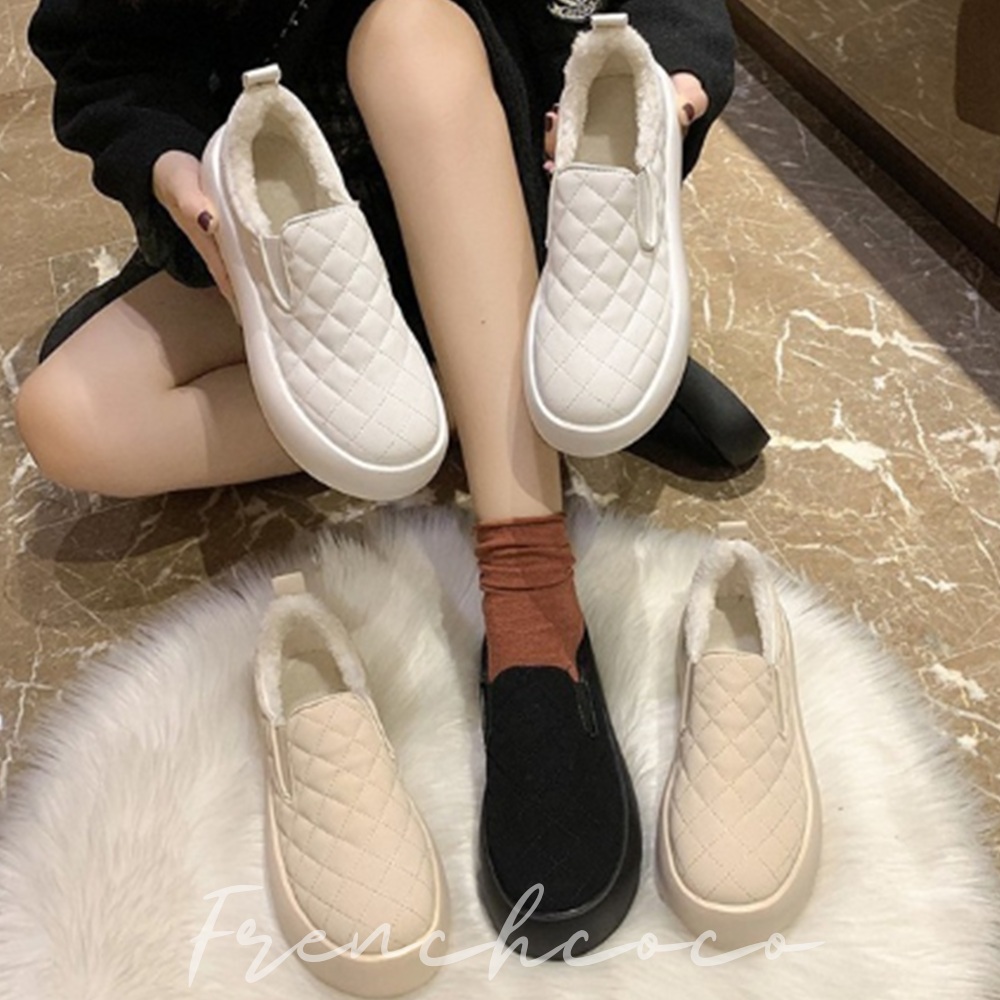 프렌치코코 퀼팅 여성 슬립온 겨울신발 털신발