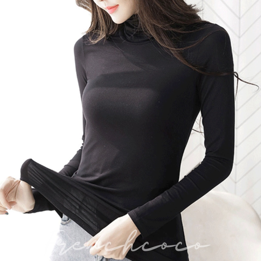 프렌치코코 기모 슬림 긴팔 무지 목폴라티 겨울 이너티 - 메인 이미지