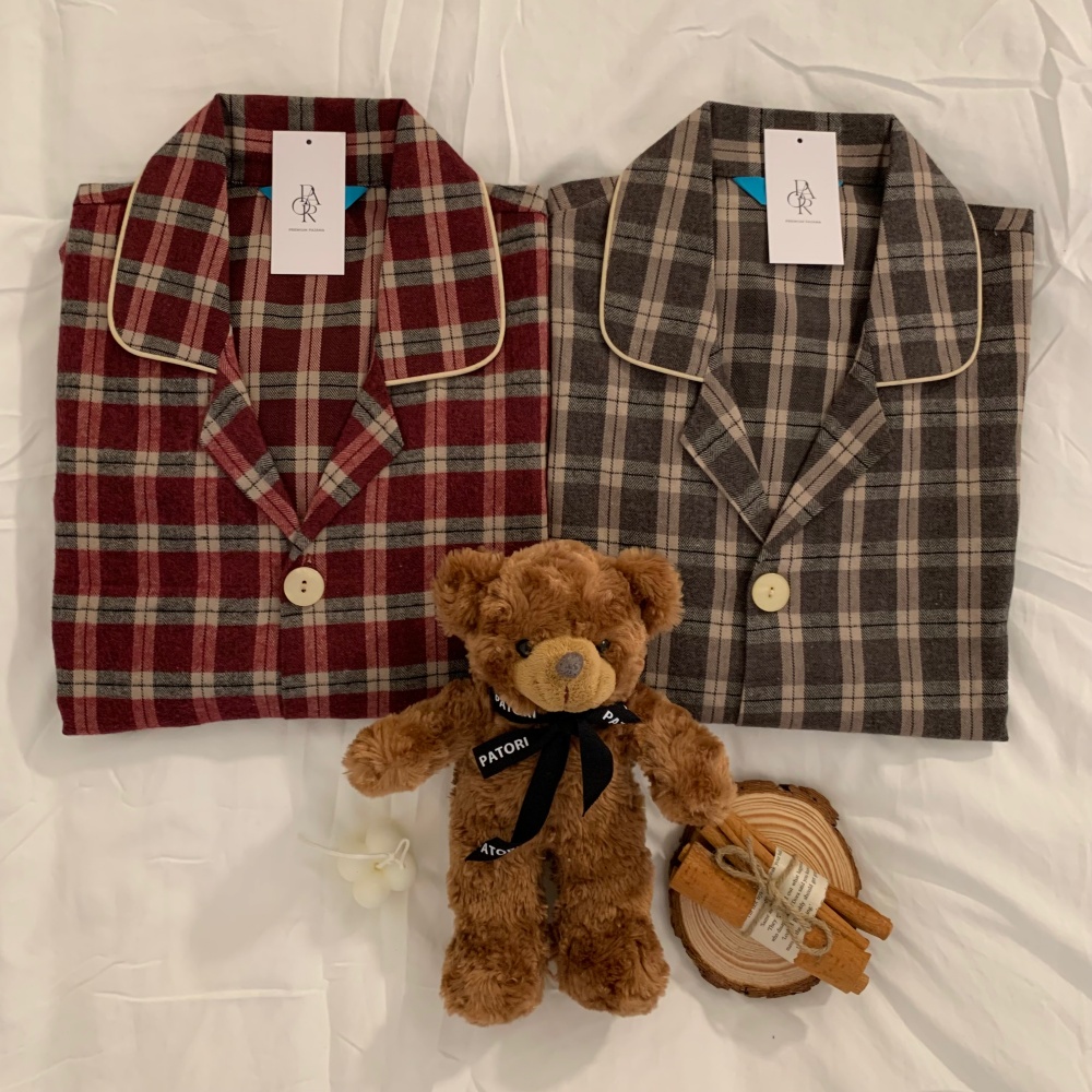 빈티지 체크 커플잠옷 피치기모 빅사이즈 크리스마스 파자마파티 제품 이미지