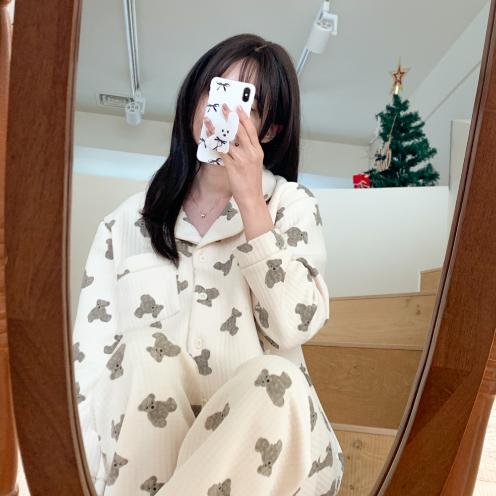누빔파자마 곰돌이 수면 잠옷 그레이 베어 수유잠옷 홈웨어 세트 이미지 8