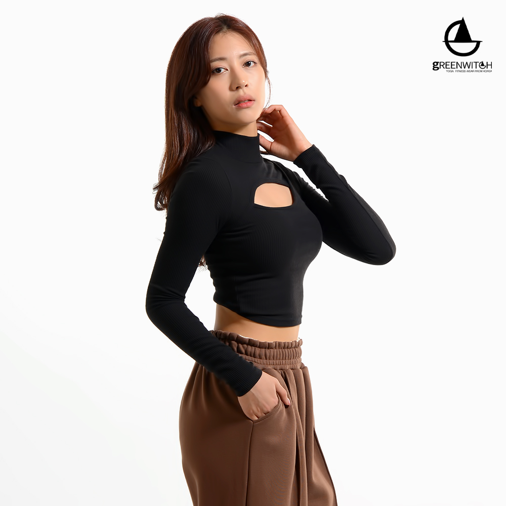 그리니치 골지 반폴라니트티 레이어드랩 긴팔 요가복 - 상세 이미지 2