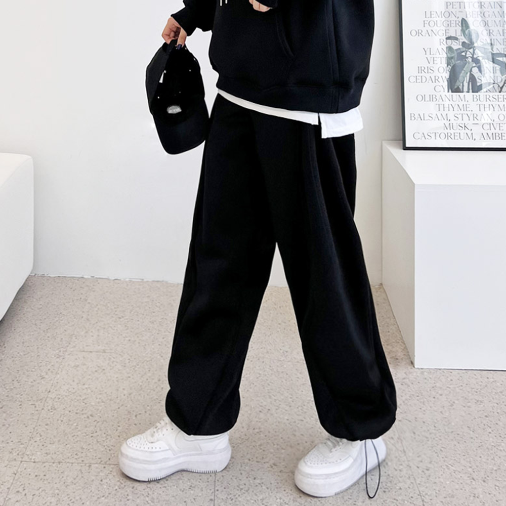 기모고무줄바지 통큰 여성 양털 융기모 털 와이드 트레이닝 팬츠 - 상세 이미지 3