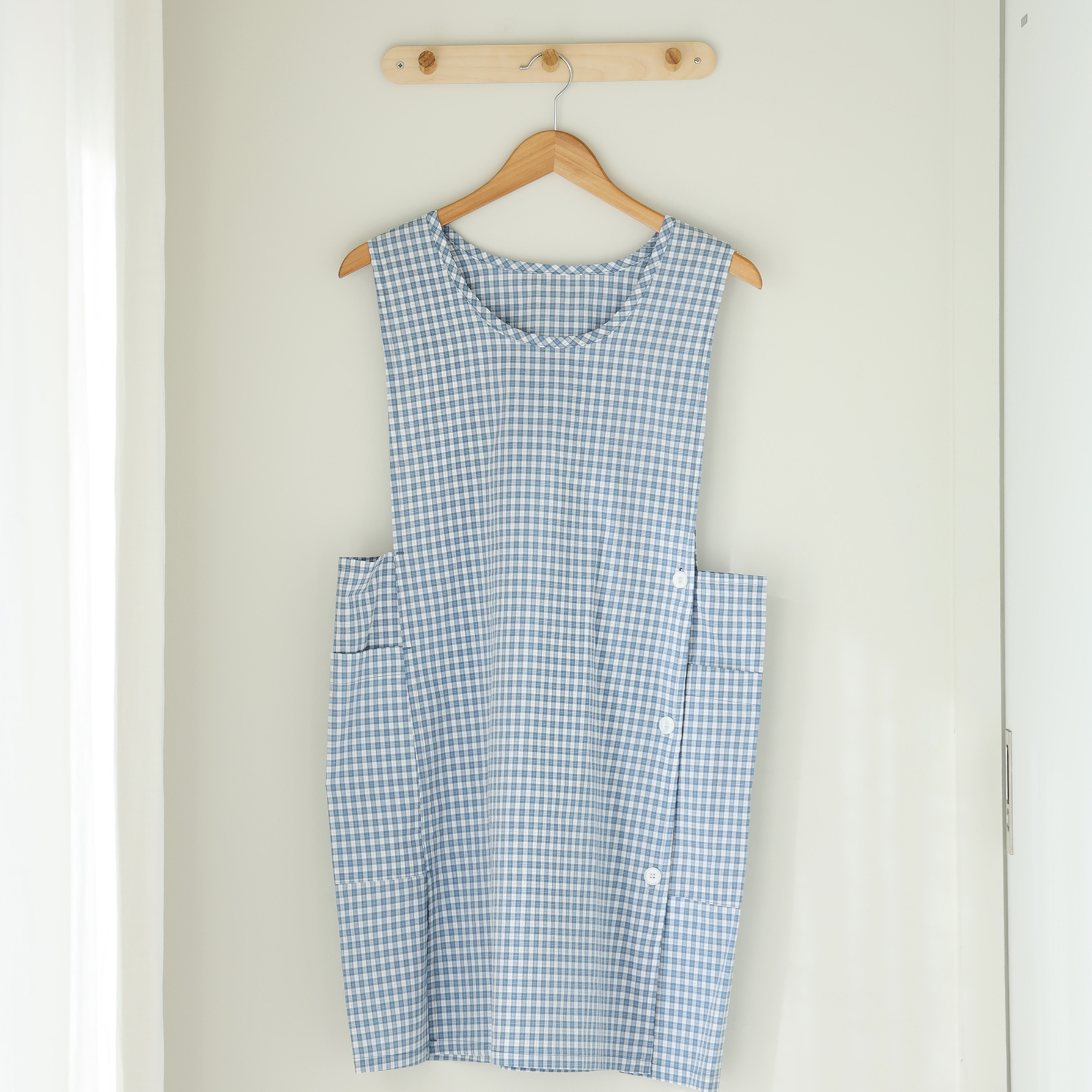 [미소쌤] 시링 체크 앞치마 단추형 F 원피스 빅사이즈 어린이집 보육교사 카페