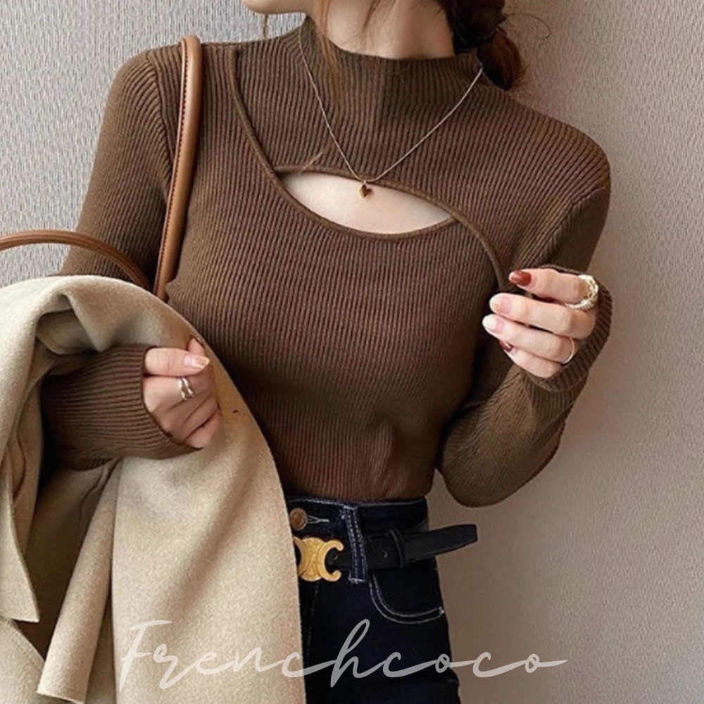 프렌치코코 터틀넥 트임 니트티 은근섹시한 소개팅 겨울 상의 - 상품 이미지