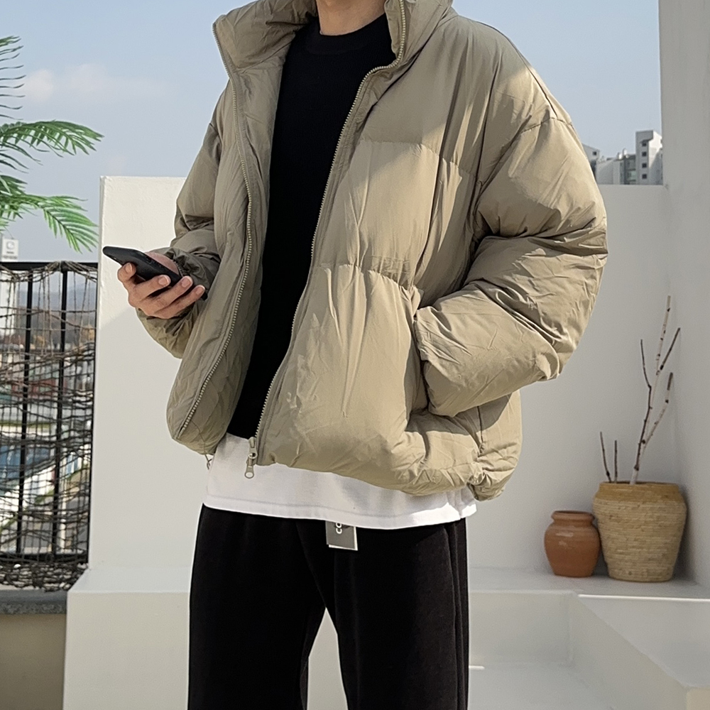 남자 숏패딩 오버핏 하이넥 웰론 커플 패딩