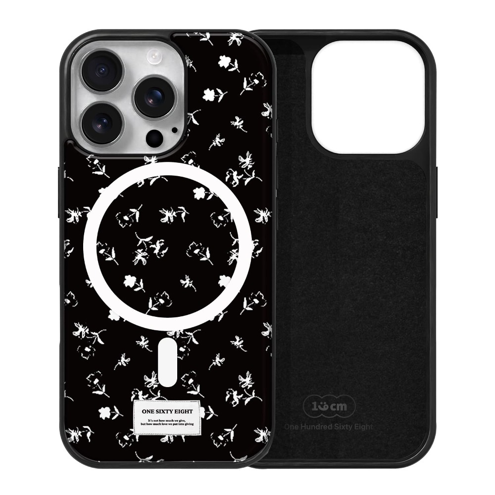 아이폰16 프로 케이스 맥세이프 스웨이드 자석 플라워 도트 패턴 - 상품 이미지