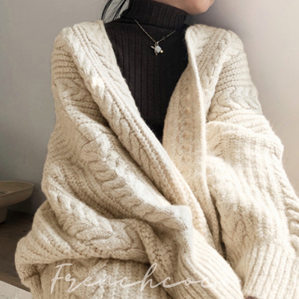 프렌치코코 와이드 로브 꽈배기 롱 가디건 루즈핏