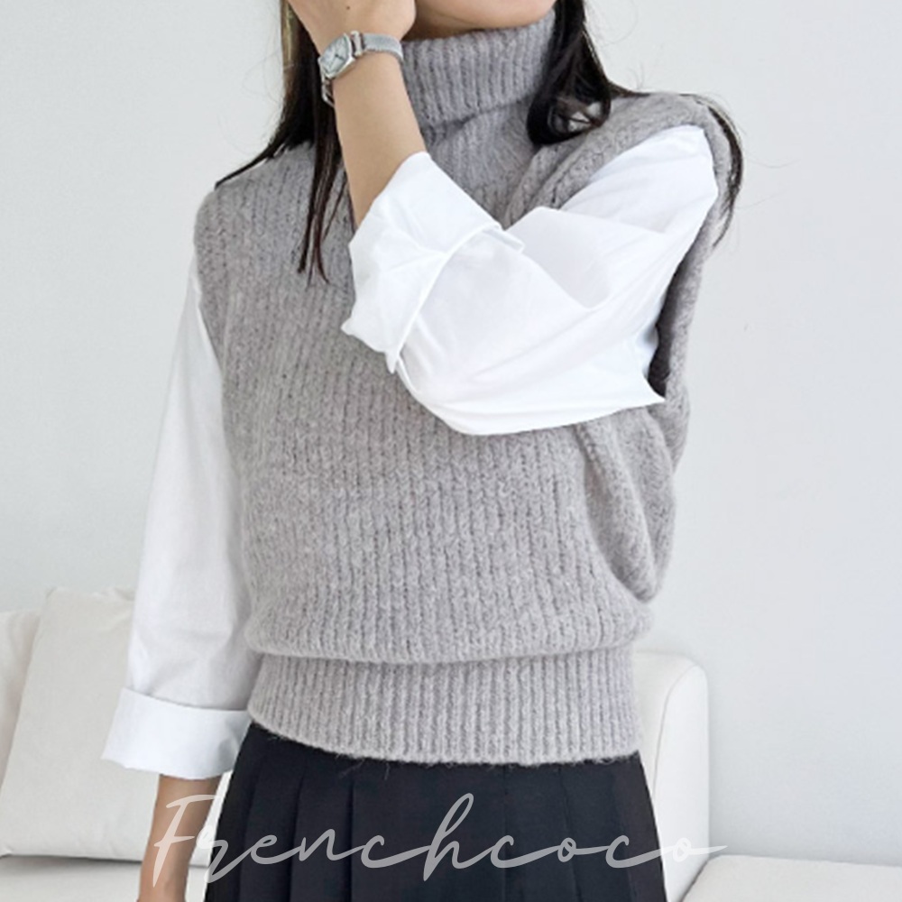 프렌치코코 목폴라 니트 조끼 레이어드 베스트