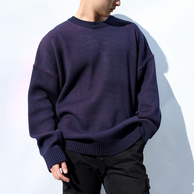 남자 로켓맨 박스 오버핏 겨울 두꺼운 레터링 자가드 니트 이미지 7